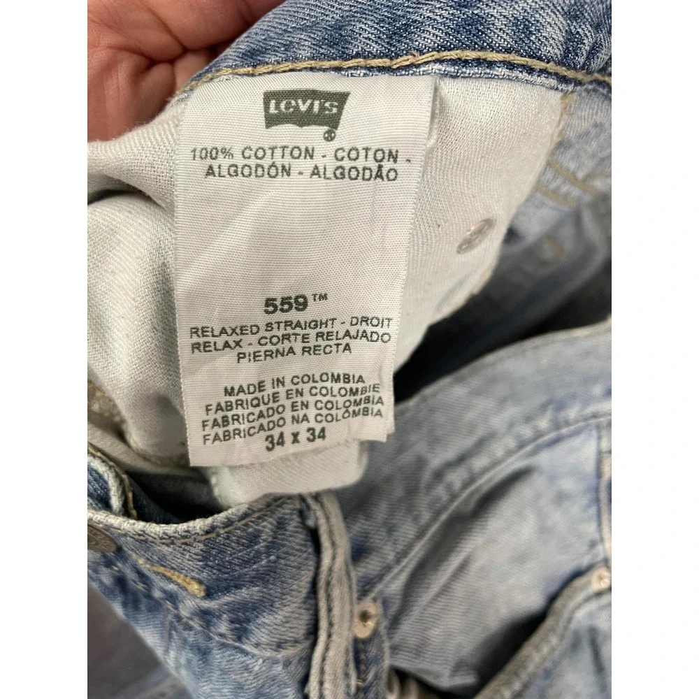 VTG Levis 559 Jeans Mens 36X34 Blue Light Wash Denim Relaxed Straight Distressed